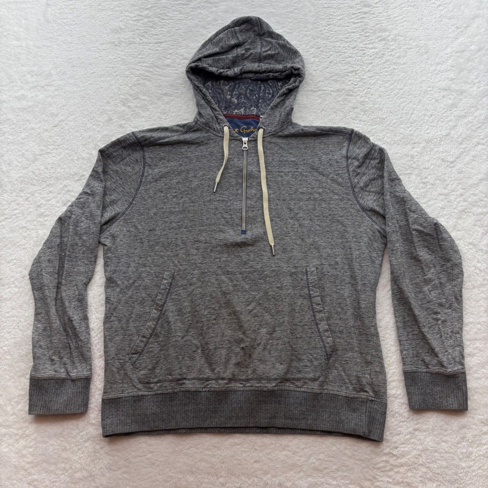 Robert Graham Mens Grey Space Dye Paisley Lined Quarter Zip Hoodie Size Medium
